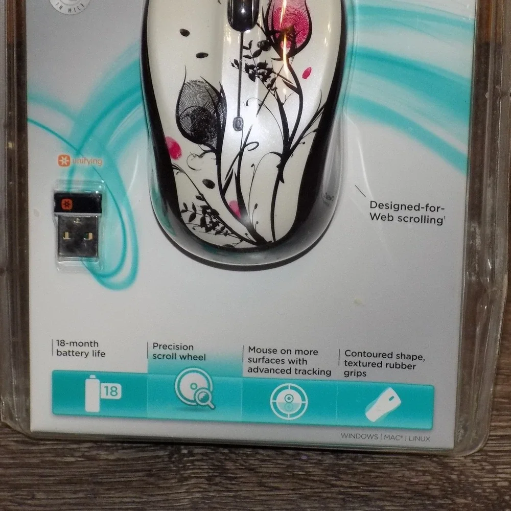 Logitech m325 Wireless Mouse White NEW Floral Pattern
